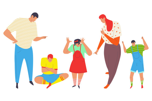 父母和孩子的不良行为向量卡通人物设置。欺凌概念说明。图片下载