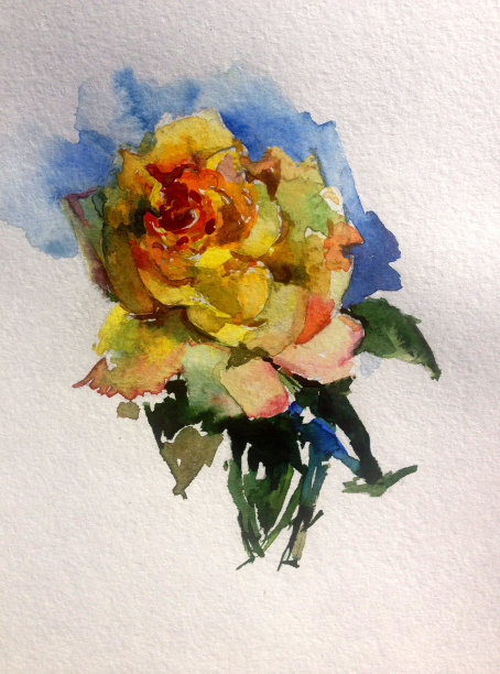 手工花卉图案。美丽温柔浪漫的春天单朵黄玫瑰图片下载