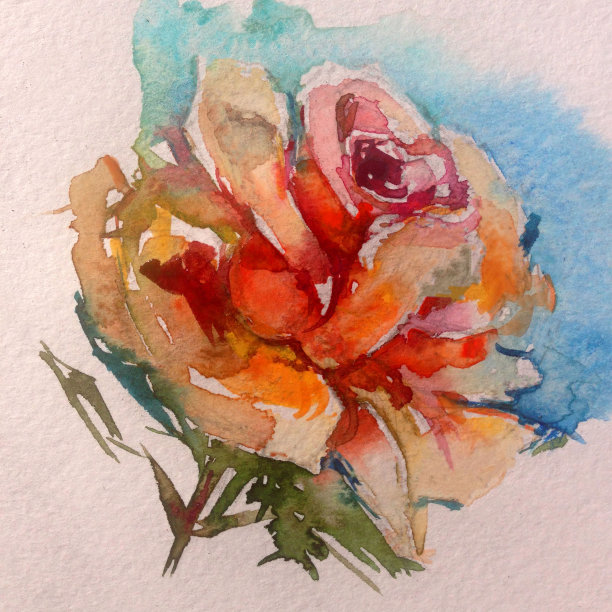 抽象色彩鲜艳的手工花卉图案。美丽温柔浪漫的春天单玫瑰花图片下载