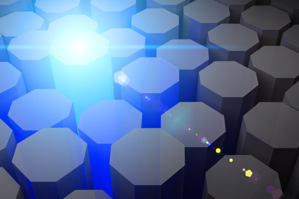 混合硅激光纳米光子发射科学技术艺术概念设计3D渲染。图片下载