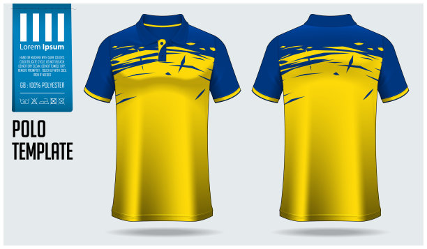 马球衫模型模板设计的足球运动衫，足球工具包或运动服。运动服的正面和背面。运动俱乐部t恤模型。结构模式。衬衫模型向量图片下载