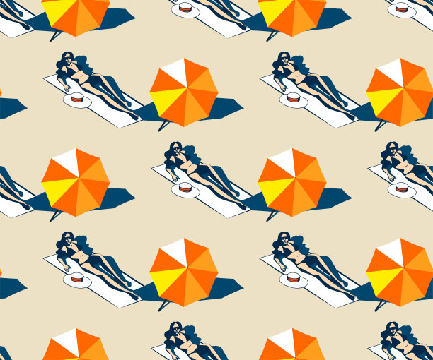 无缝夏日海滩图案。你好，夏天，假日概念。波普艺术。夏天的假期。矢量无缝模式插图图片下载