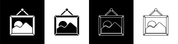 设置图片风景图标孤立的黑白背景。矢量图图片下载