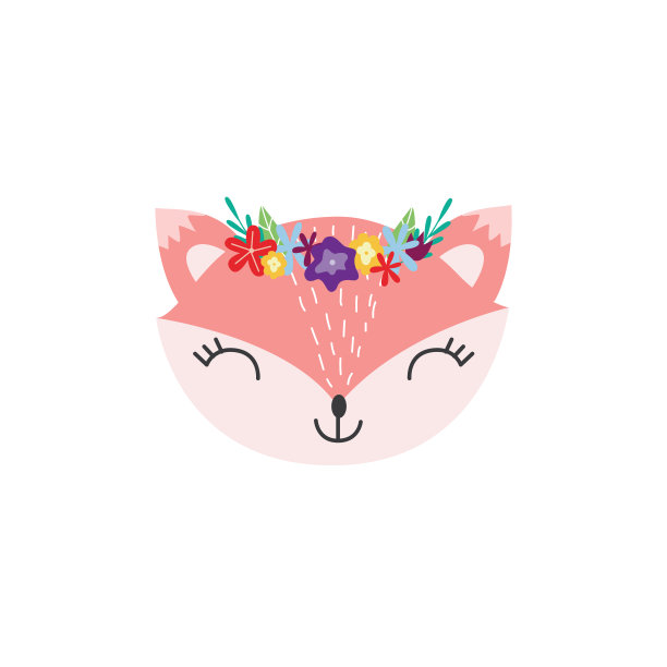 狐狸头卡通图标平面矢量插图在斯堪的纳维亚风格孤立。图片下载