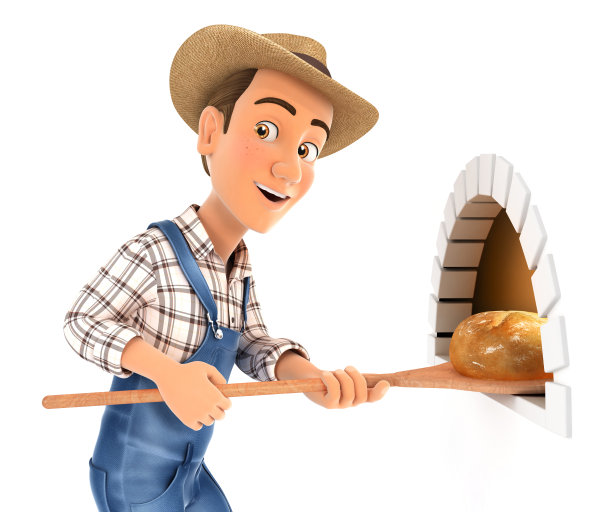3d农民把面包放进烤箱图片下载