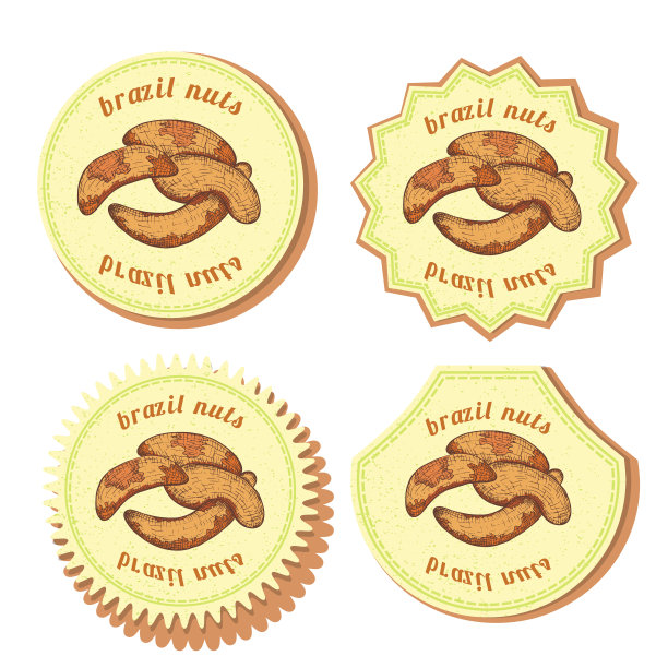 巴西坚果的四个圆形标签图片下载