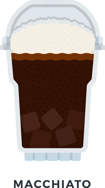 玛奇朵咖啡与冰块扁平隔离图片下载