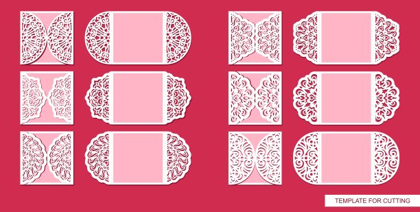 一套蕾丝贺卡与美丽的装饰剪纸。图片下载