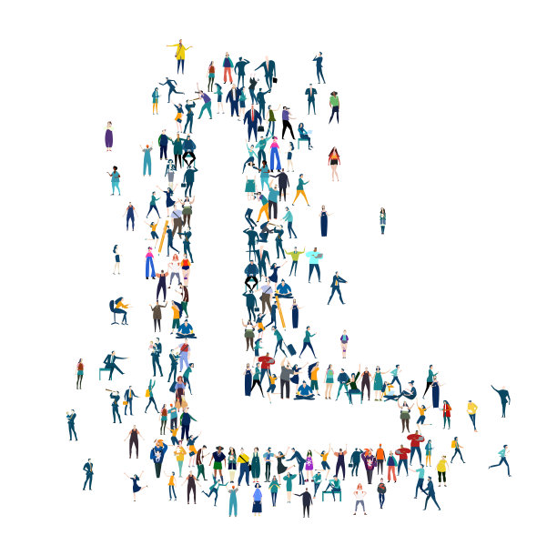 字母表。信由许多小人组成，人群创造。很多大忙人都是字母形状的。图片下载