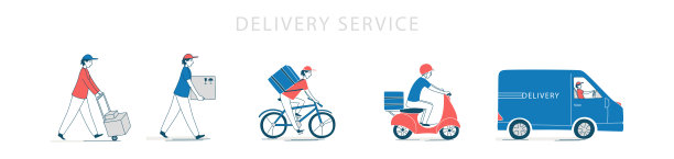 快递交付服务。从网上订购，送快递，自行车，滑板车。图片下载