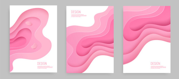 粉红色剪纸旗帜设置3D泥抽象背景和粉红色波浪层。宣传册和宣传单的抽象布局设计。纸艺术矢量图图片下载