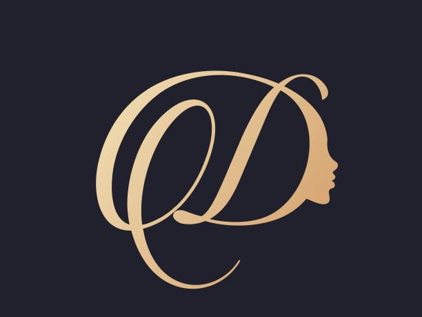 美容院的标志，女人的面孔轮廓和书法字母D。图片下载