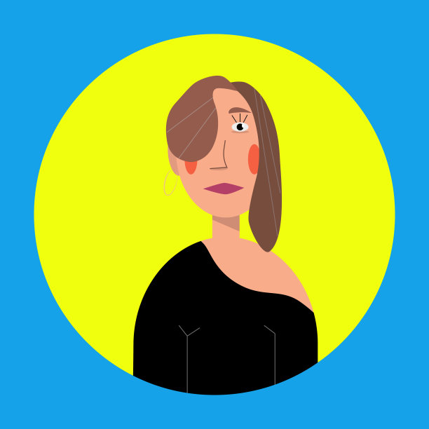 圆形图标与肖像的一个深褐色的女人在黄色。图片下载