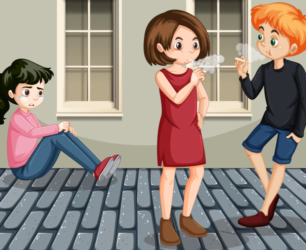 家庭暴力场景，人们在街上吸烟图片下载