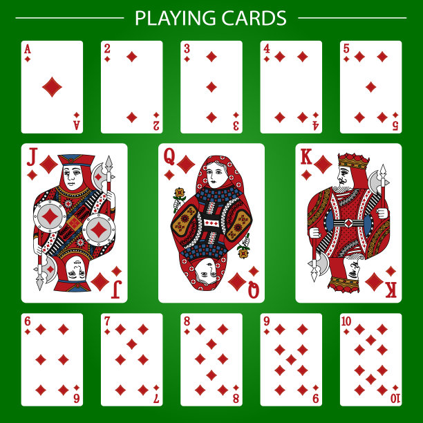 在绿色背景上玩方块套装的纸牌。矢量插图。原始设计。图片下载