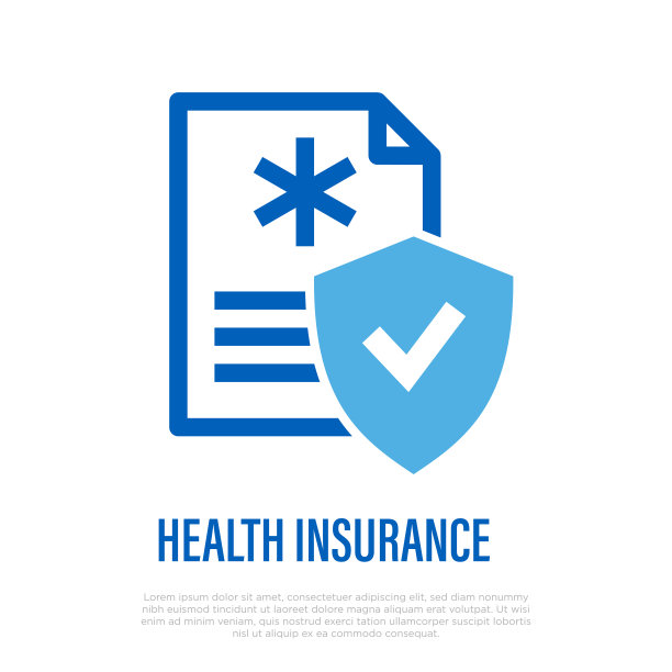健康保险。医疗单由带检查标记的盾牌保护。细线图标。矢量插图。图片下载