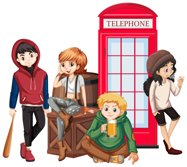 在电话亭旁闲逛的青少年图片下载