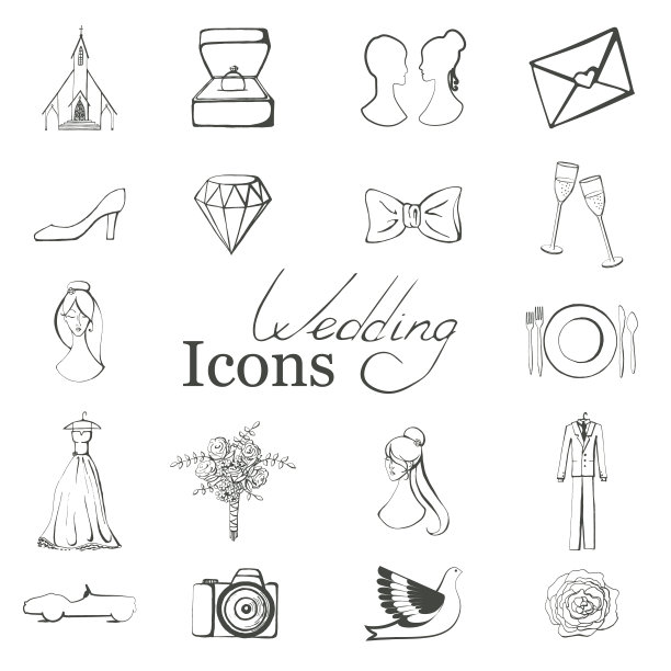 婚礼图标设置与手绘元素图片下载