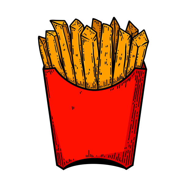 在雕刻风格的炸薯条插图。设计元素海报，标签，标志，会徽，菜单。矢量图图片下载