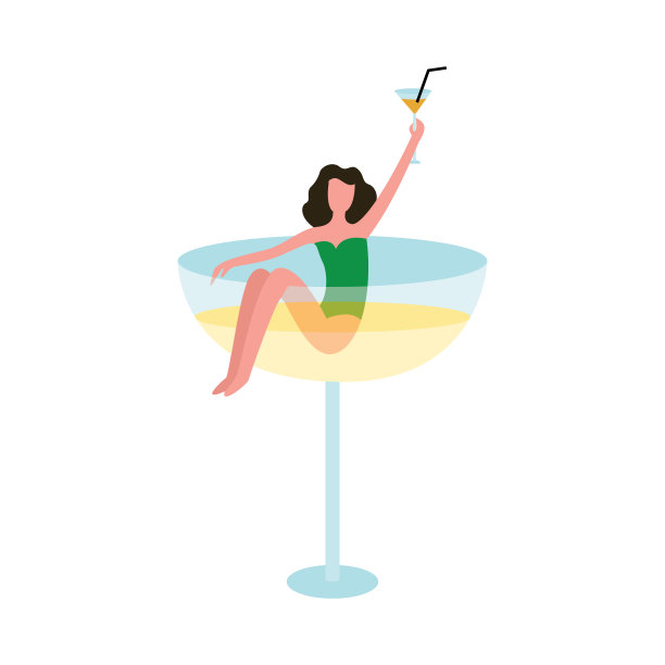 复古酒吧标志一个女人在鸡尾酒杯，平面矢量插图孤立。图片下载