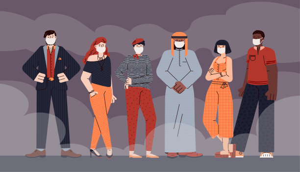 用带口罩的人防疫卡通矢量插画。图片下载