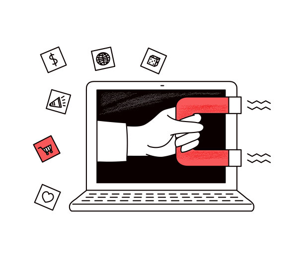 入站seo营销理念用磁铁，草图矢量插图孤立。图片下载