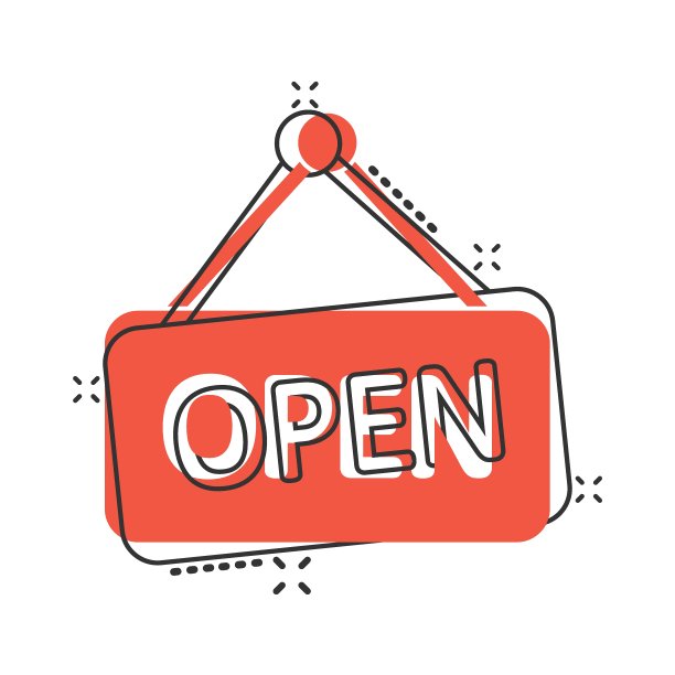 以漫画风格打开标志图标。无障碍的卡通矢量插图在白色孤立的背景。消息飞溅效应的经营理念。图片下载