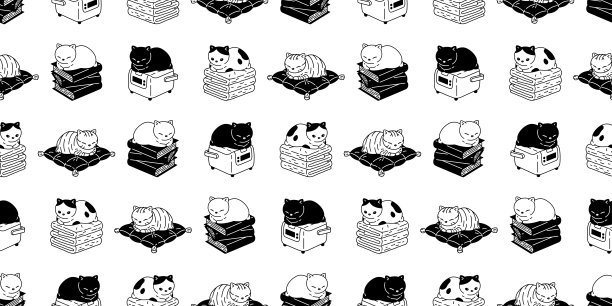 猫无缝图案小猫矢量印花布饭锅煮枕头书毛巾围巾孤立重复的背景卡通瓷砖墙纸涂鸦插图白色设计图片下载