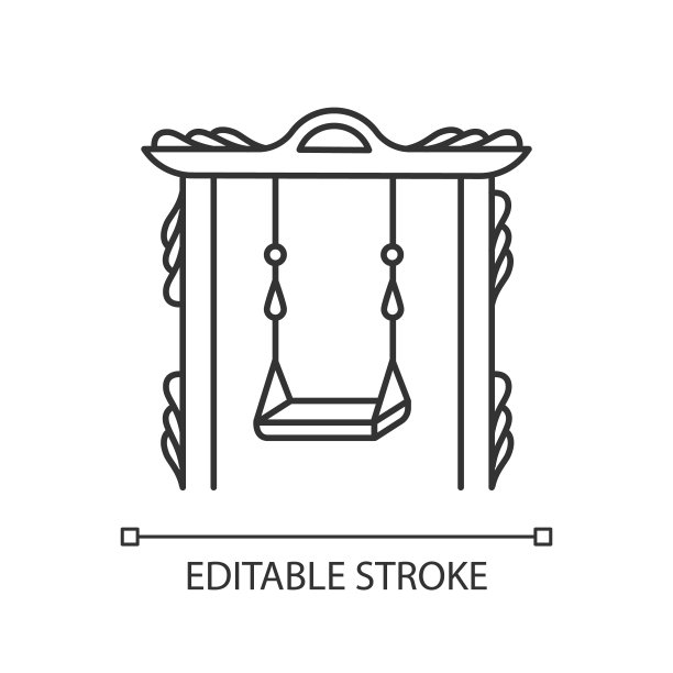巴厘人摆动线性图标。巴厘岛的旅游活动。印尼娱乐。在丛林的树上荡秋千。细线说明。轮廓的象征。矢量孤立轮廓绘制。可编辑的中风图片下载