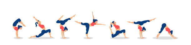 一个美丽的女人矢量在瑜伽的各种姿势，伸展图片下载