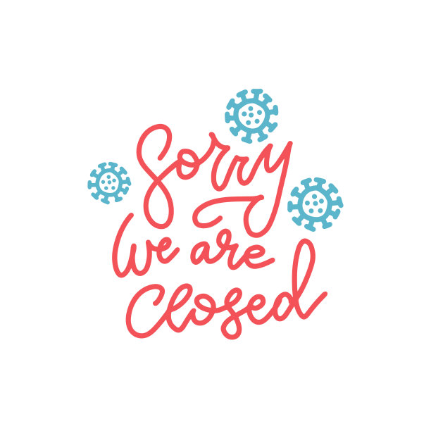在门上签名的报价文字，抱歉，我们已经关门了。生意开了还是关了黑牌。矢量平面插图。2020年冠状病毒或covid-19疫情的影响。图片下载