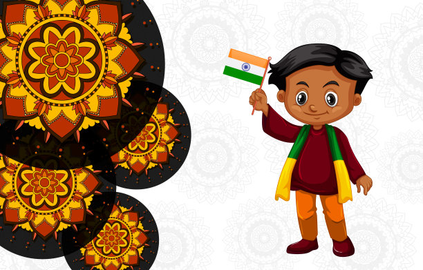 背景设计与快乐的孩子和曼荼罗图案图片下载