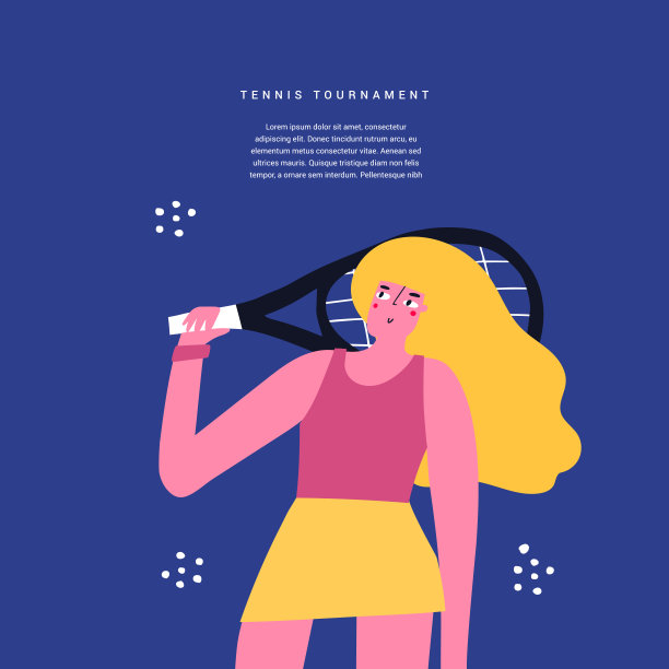 网球运动竞赛平面矢量横幅模板。比赛公告，海报设计理念。年轻女子用球拍，女网球运动员用运动器材的卡通人物图片下载