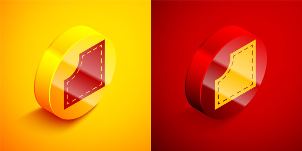 等距缝纫模式图标孤立在橙色和红色的背景。缝纫的标记。圆按钮。矢量图图片下载