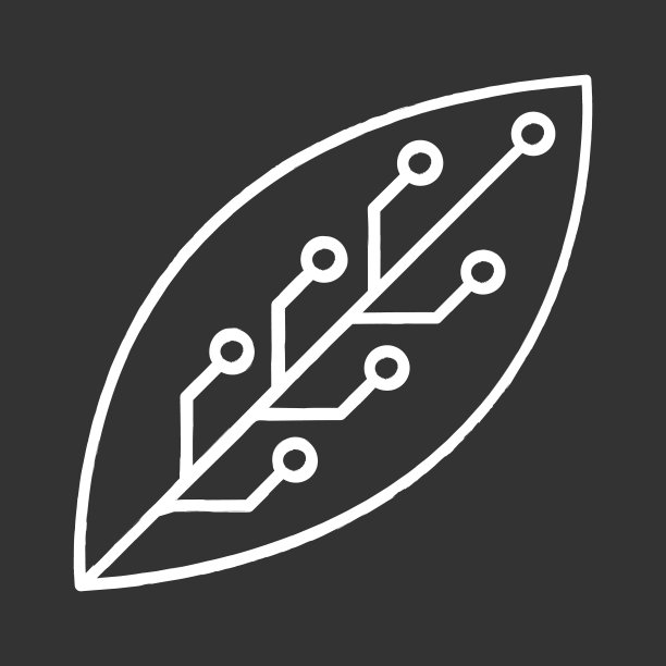 带有微芯片粉笔图标的树叶。智能农业。绿色信息技术。有机化学。纳米技术与微电子学发展。孤立矢量黑板插图图片下载