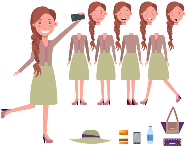 时尚的女人拍摄不同姿势的自拍角色集图片下载