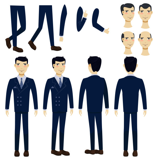 亚洲商人的平面图标集图片下载