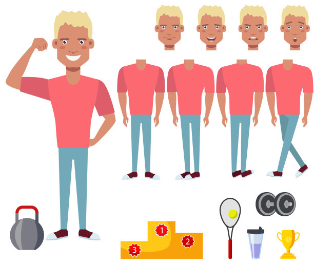 运动健美与哑铃字符集素材图片