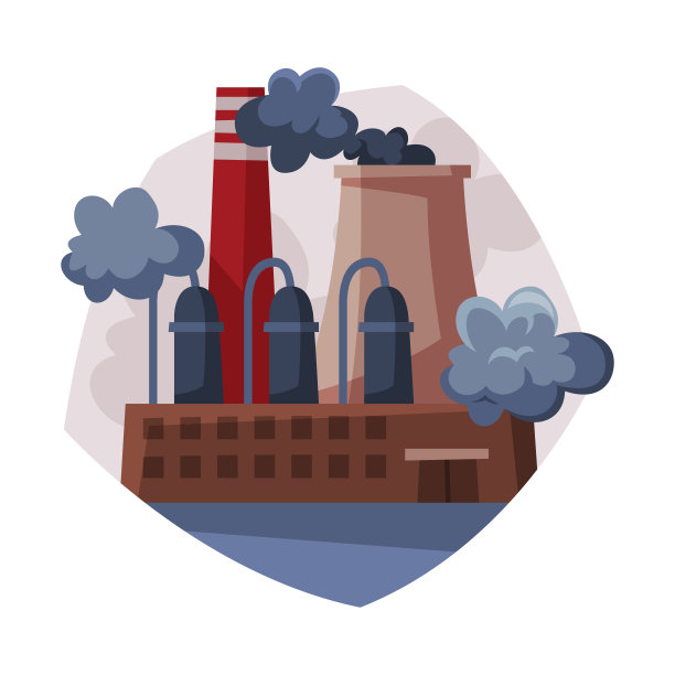 污染工业处理工厂通过烟囱排放烟雾，生态问题，环境污染矢量插图图片下载