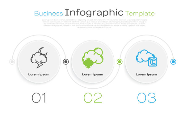 设线风暴，云与雪，太阳，摄氏和云。业务信息模板。向量图片下载