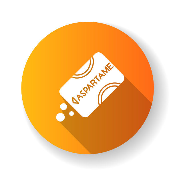 阿斯巴甜黄色扁平设计长阴影字形图标。低热量添加剂。人造甜味剂。糖该药。代替糖。有机化学产品。向量轮廓图图片下载