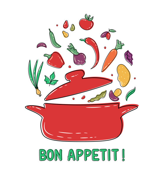 新鲜的蔬菜飞进一个大红锅。厨房，餐厅的烹饪概念。健康的有机食品。蔬菜汤图片下载