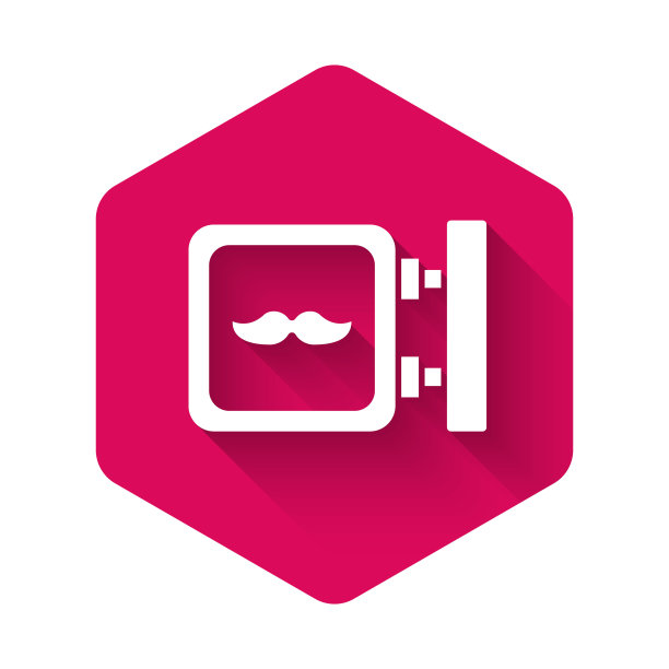 白色理发店图标孤立与长影子。美发师标志或招牌。粉红色的六角按钮。矢量图图片下载