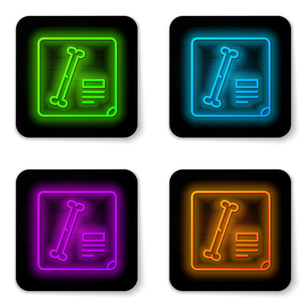 发光的霓虹灯线x射线照片图标孤立在白色的背景。黑色方形按钮。矢量图图片下载