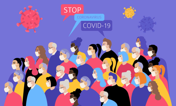 许多不同年龄和民族的人都在用医用口罩。隔离、阻止冠状病毒流行的设计理念图片下载