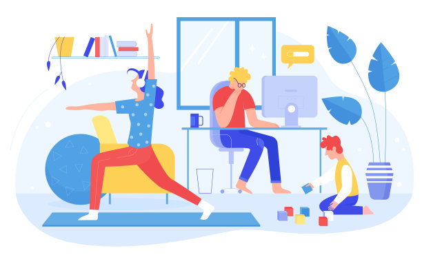 居家概念矢量插画，卡通平面家庭人，居家隔离，避冠状病毒图片下载