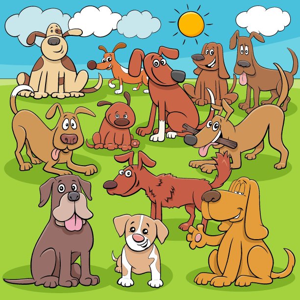 卡通狗和小狗的角色群图片下载