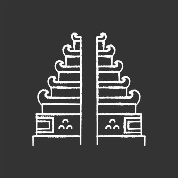 普阳寺的粉笔图标。印尼的旅游目的地和宗教场所。印度教的门是分开的。巴厘岛的观光。孤立矢量黑板插图图片下载