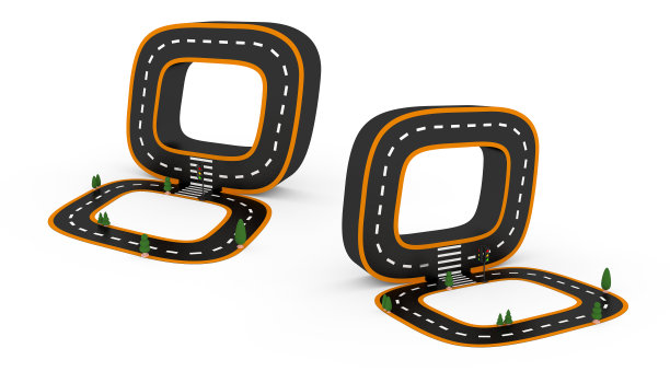 图中的字母符号以道路的形式出现，白色背景上的白色和黄色线标记，并有裁剪的路径。3 d渲染插图。图片下载