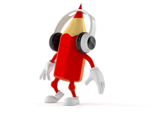 彩色铅笔字符与耳机图片下载